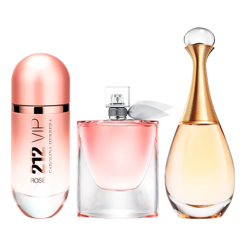 Combo de 3 Perfumes Femeninos - 212 VIP Rosé, La Vie est Belle y Jadore