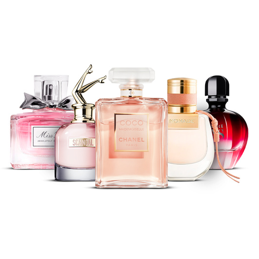 Set de 5 Perfumes – Miss Dior Absolutely Blooming, Scandal, Coco Mademoiselle, Nomade y Black XS [100 ml cada uno]