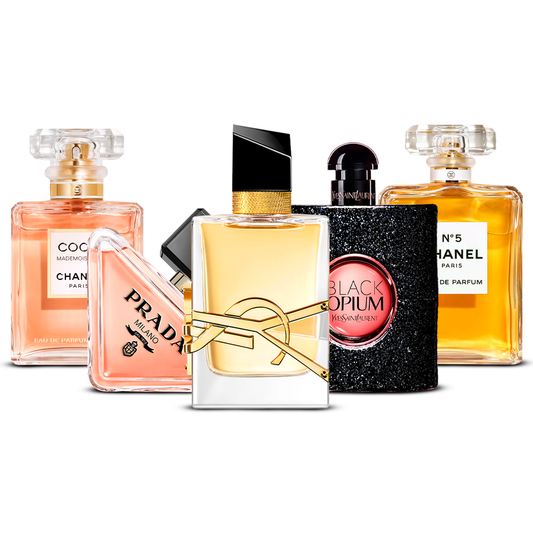 Set de 5 Perfumes – Coco Mademoiselle, Prada Paradoxe, Libre, Black Opium y Chanel N°5 [100 ml cada uno]