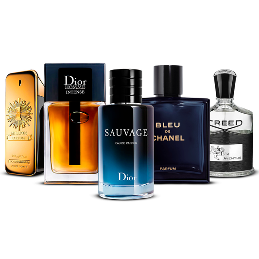 Set de 5 Perfumes – 1 Million, Dior Homme Intense, Sauvage, Bleu de Chanel y Creed Aventus [100 ml cada uno]