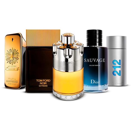Set de 5 Perfumes – 1 Million, Tom Ford Noir Extrême, Azzaro Wanted, Sauvage y 212 Men [100 ml cada uno]