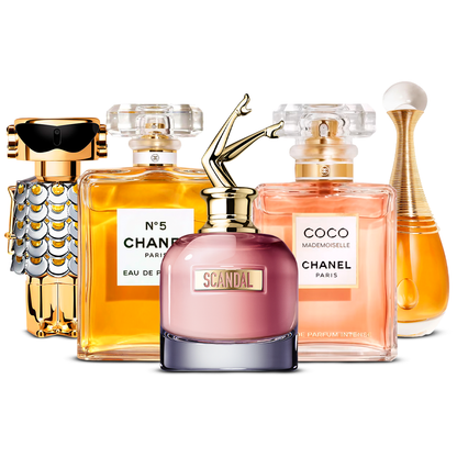 Set de 5 Perfumes – Fame, Chanel Nº5, Scandal, Coco Mademoiselle y J'adore [100 ml cada uno]