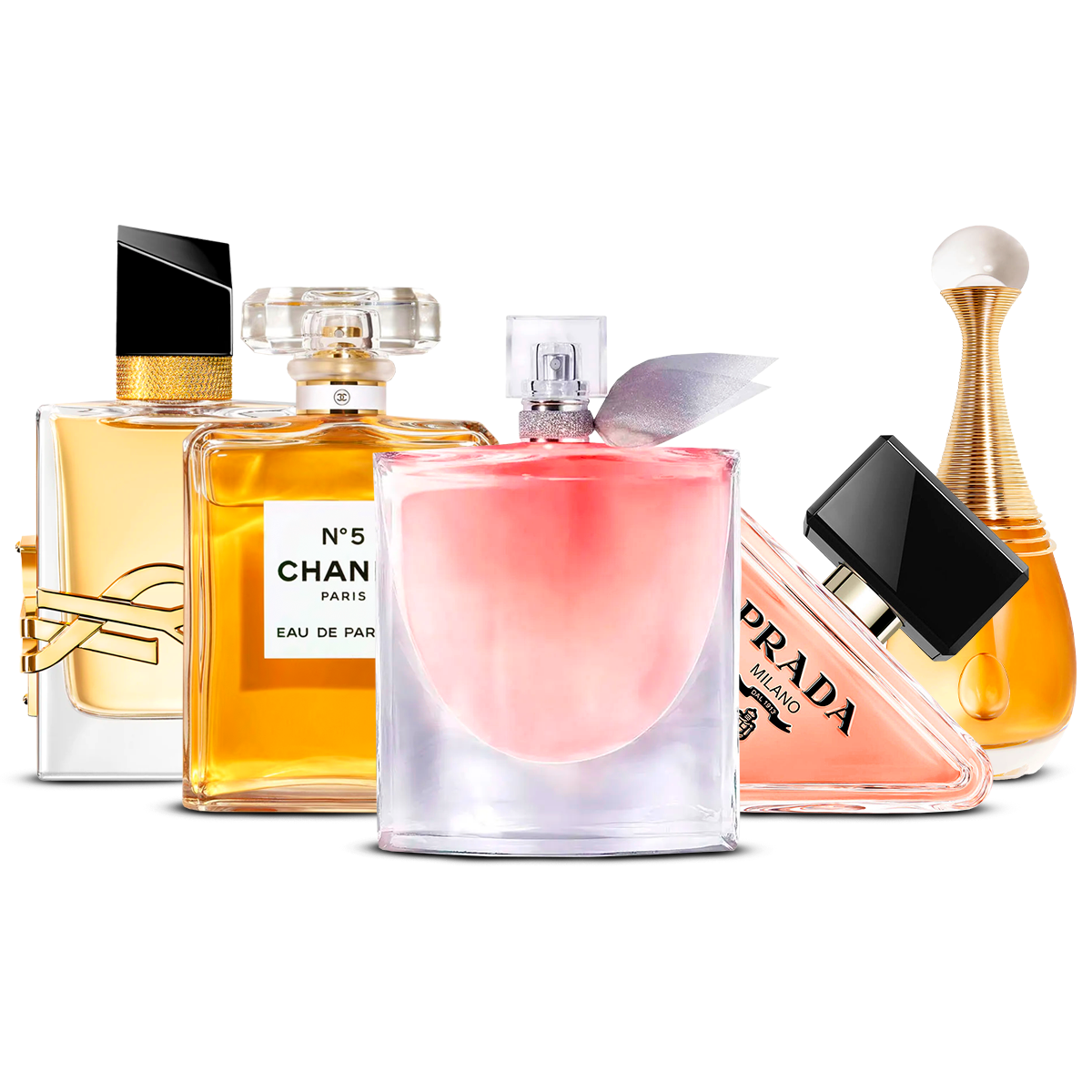 Set de 5 Perfumes – Yves Saint Laurent Libre, Chanel Nº5, La Vie Est Belle, Prada Paradoxe y J'adore [100 ml cada uno]