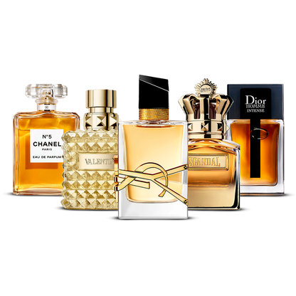Set de 5 Perfumes – Chanel Nº5, Valentino Uomo, Yves Saint Laurent Libre, Scandal Pour Homme y Dior Homme Intense [100 ml cada uno]