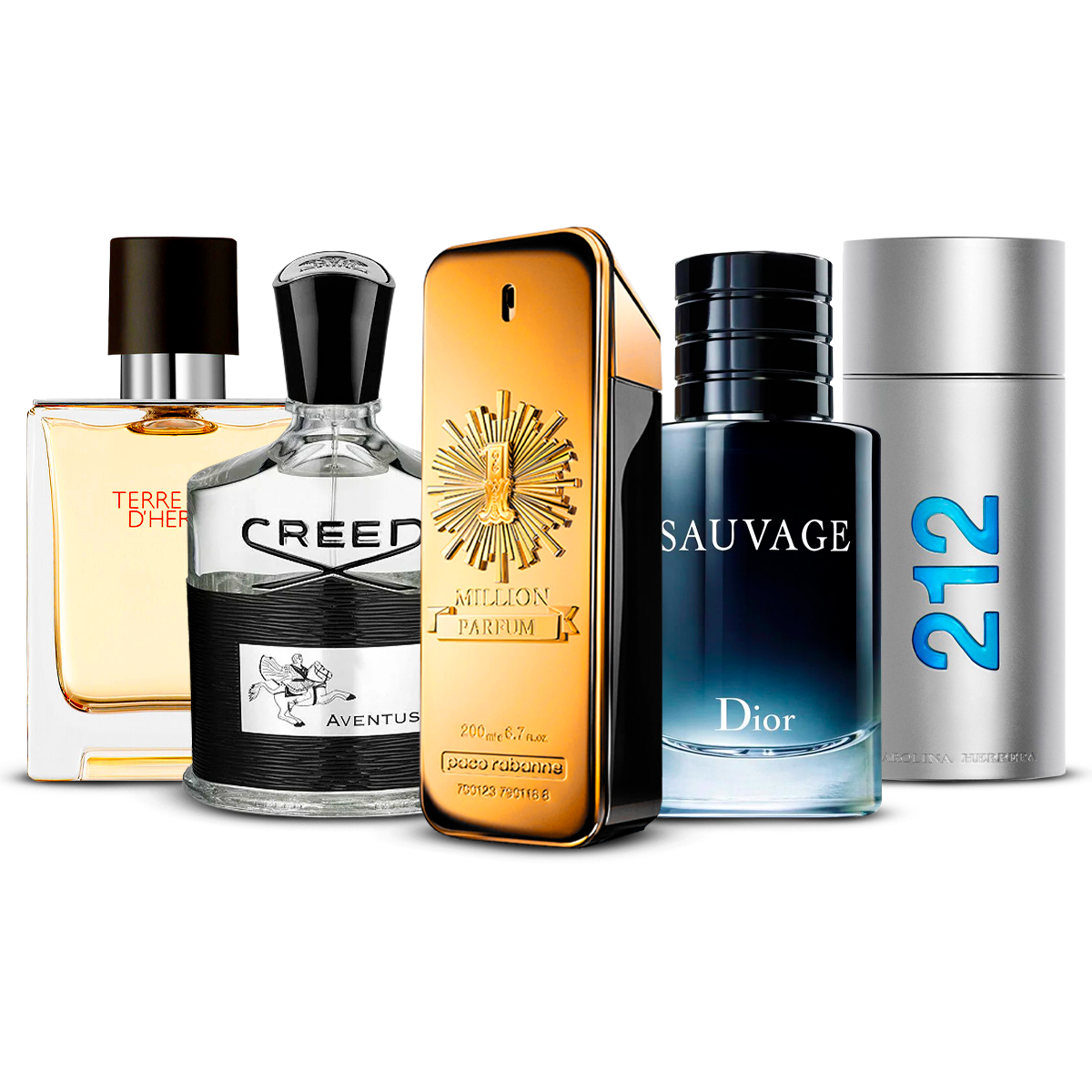 Set de 5 Perfumes – Terre d'Hermès, Creed Aventus, 1 Million, Sauvage y 212 Men [100 ml cada uno]