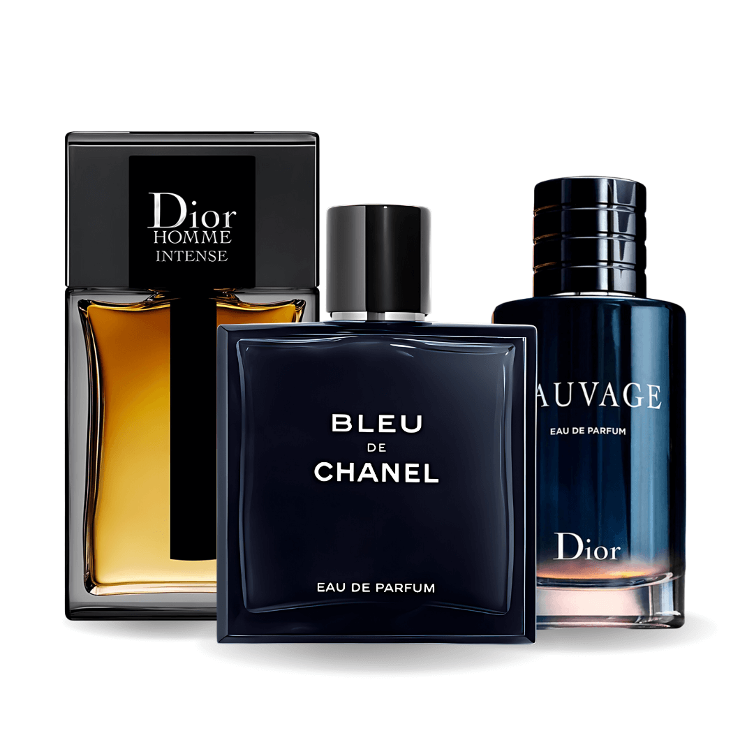 Set de 3 perfumes Sauvage Dior, Bleu de Chanel, Dior Homme Intense 100ml