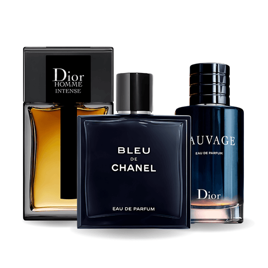 Set de 3 perfumes Sauvage Dior, Bleu de Chanel, Dior Homme Intense 100ml