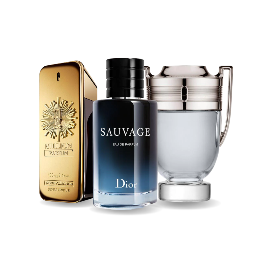 Set de 3 perfumes Paco Rabanne ONE MILLION, Dior SAUVAGE y Paco Rabanne INVICTUS 100ml