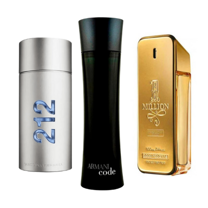 Set de 3 perfumes 212 Men NYC, Paco Rabanne One Million, Armani Code Homme 100ml