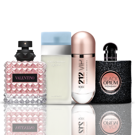 Set 4 Perfumes | Valentino + Light Blue + 212 VIP Rose + Black Opium 100 ml