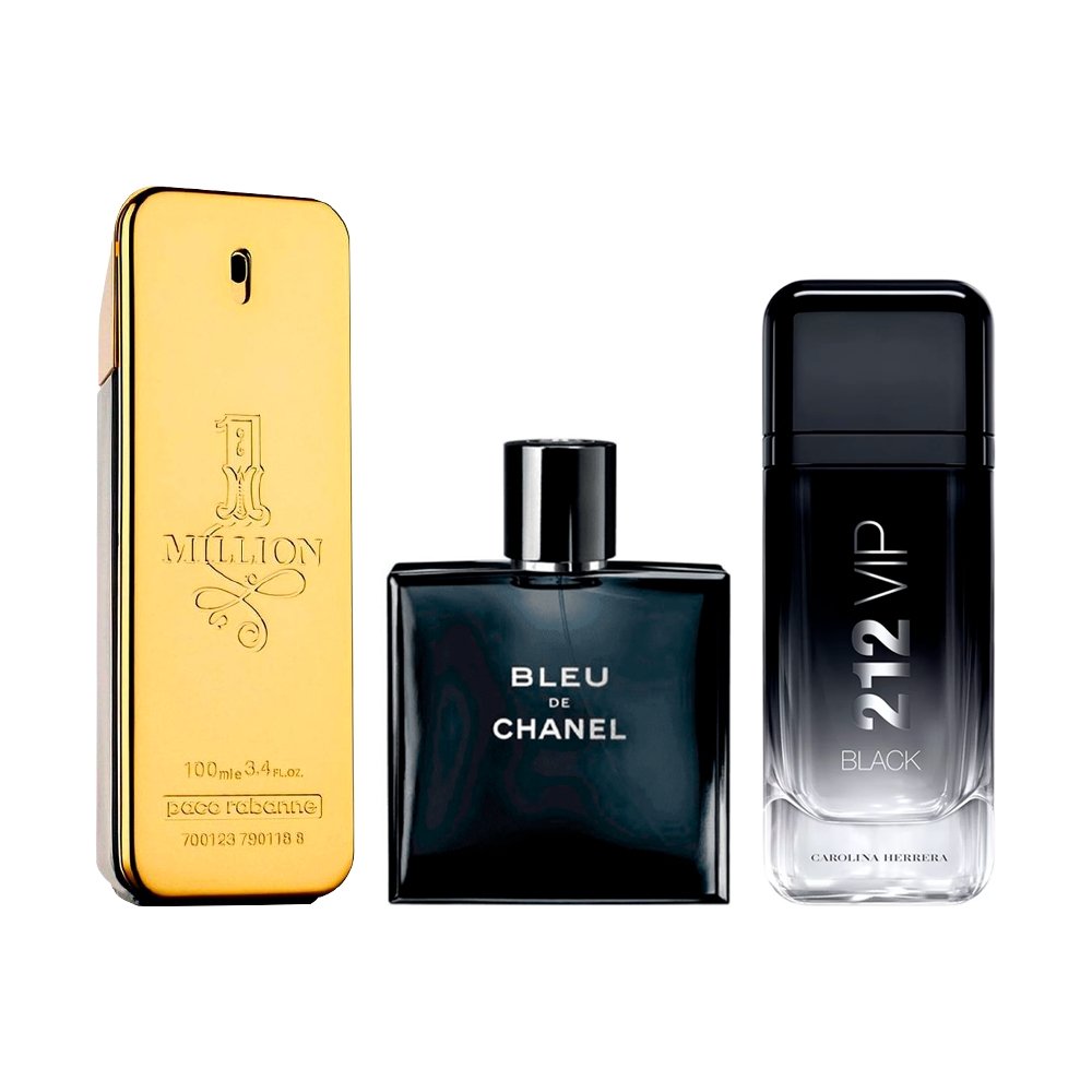 Combo de 3 Perfumes Masculinos - 1 Million, Bleu de Chanel y 212 VIP Black