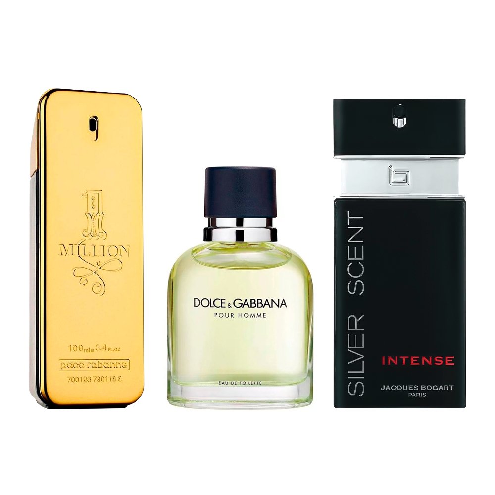 Combo de 3 Perfumes Masculinos - 1 Million, D&G Pour Homme y Silver Scent