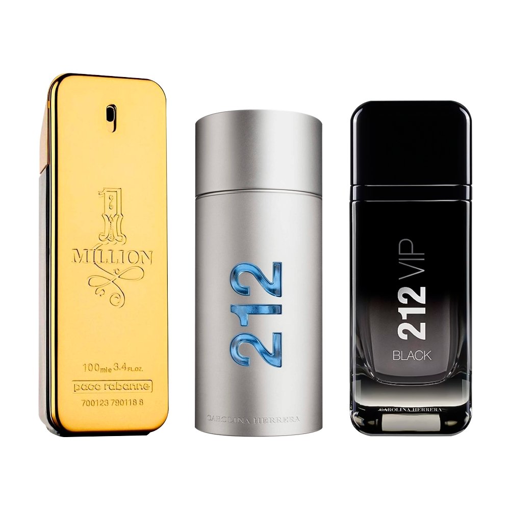 Combo de 3 Perfumes Masculinos - 1 Million, 212 MEN y 212 Black