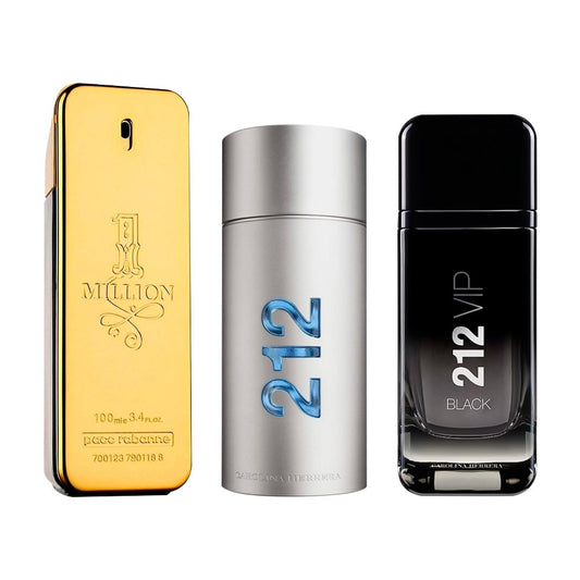 Combo de 3 Perfumes Masculinos - 1 Million, 212 MEN y 212 Black