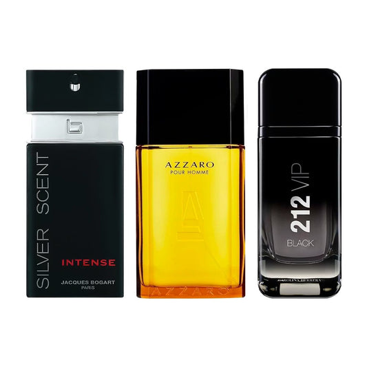 Combo de 3 Perfumes Masculinos - Silver Scent, Azzaro y 212 Black