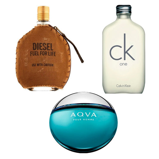 Combo de 3 Perfumes Masculinos - Diesel Fuel For Life, CK Be One Masculino y Bvlgari Aqva