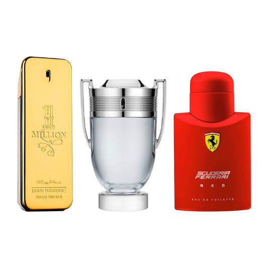 Combo de 3 Perfumes Masculinos - 1 Million, Invictus y Ferrari Red